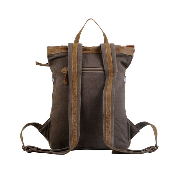 New Myra Bag Cowhide Leather & Canvas Rug Backpack Bag - Picture 4 of 6